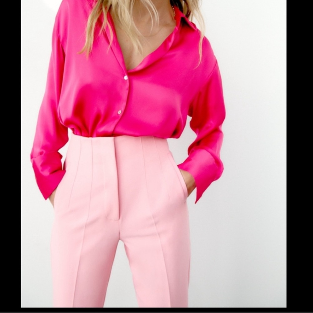 Brand new Zara High waist Pants in bubble gum pink